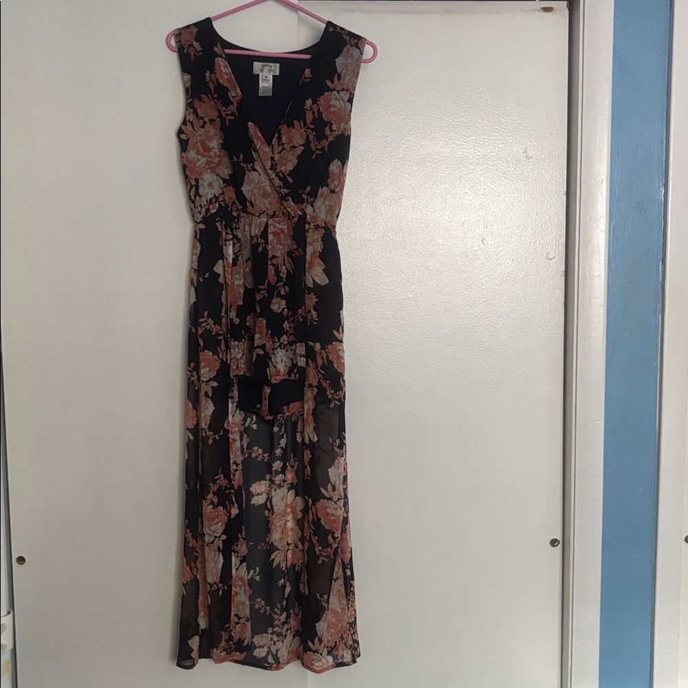 Sweet Storm Black and Coral Floral Maxi Dress